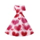 thumbnail image 4 of Vestido de manga corta con cuello en V para niña, estampado de manga corta, falda con cuello doblado y cintura mediana y grande, de poliéster., 4 of 6