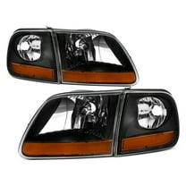 AKKON - Fits 1997-2002 Ford F150 Expedition 97-99 F250 2004 F-150 Heritage [Halogen Type] Black Clear Headlights Pair Left Right