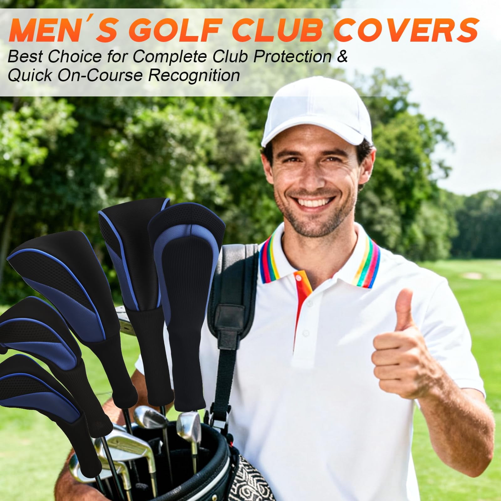 Golf Club Head Covers Set (3 Pieces) for Fairway Woods, Driver, and Hybrids - Long Neck Mesh Design with Interchangeable 3/4/5/6/7/X Number Tags - Golf Accessories for Men and Women