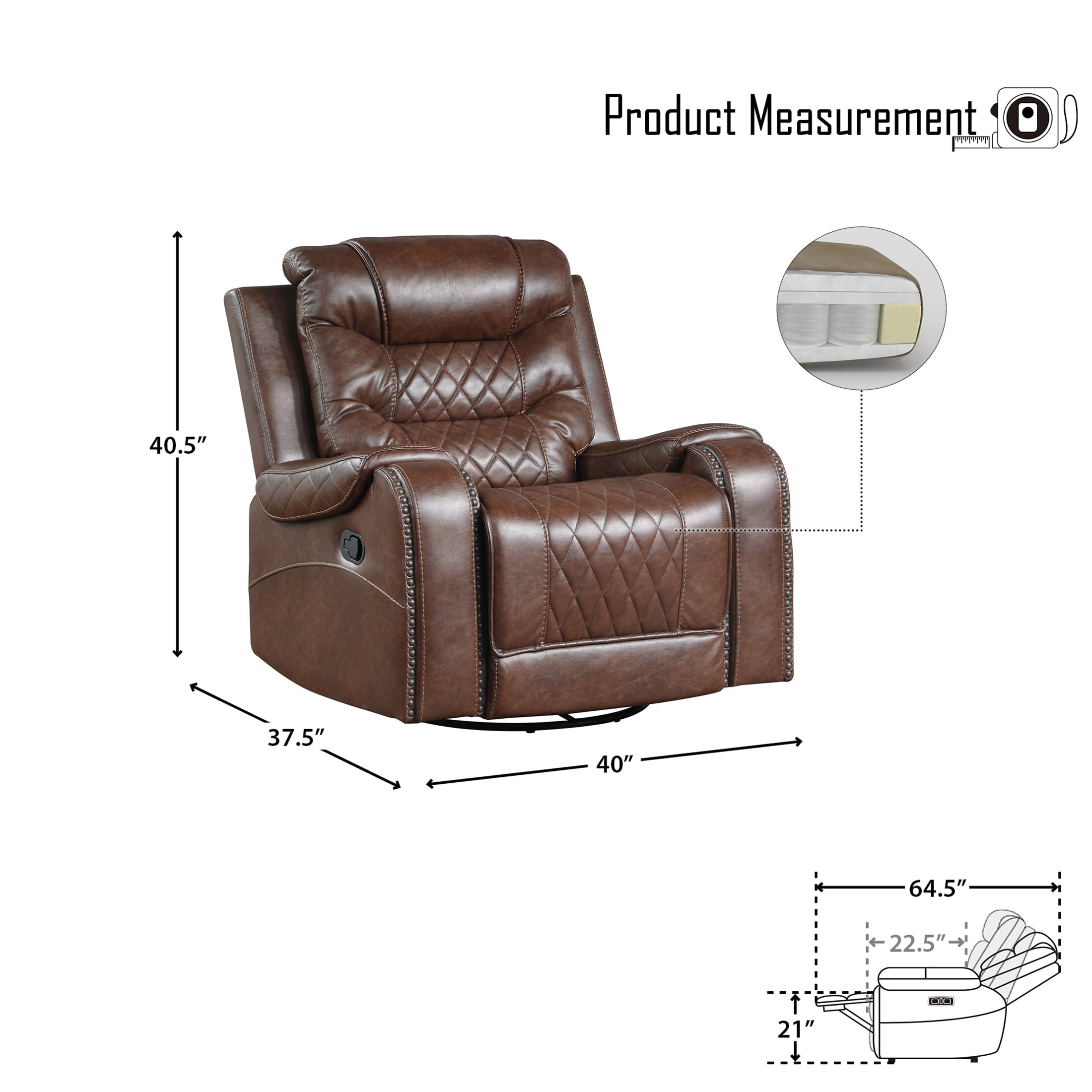 OakvillePark Ridder Polished Microfiber Upholstered Swivel Glider Reclining Chair, Brown