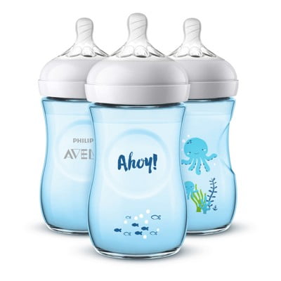 Philips Avent Natural Baby Bottle - Blue Sea design - 9oz - 3pk