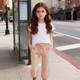 thumbnail image 5 of Girls' Capri Pants Wide Leg Drawstring Kids Summer Lightweight Cropped Sweatpants Pockets Kids Gingham Pants Plaid Leggings, 5 of 8