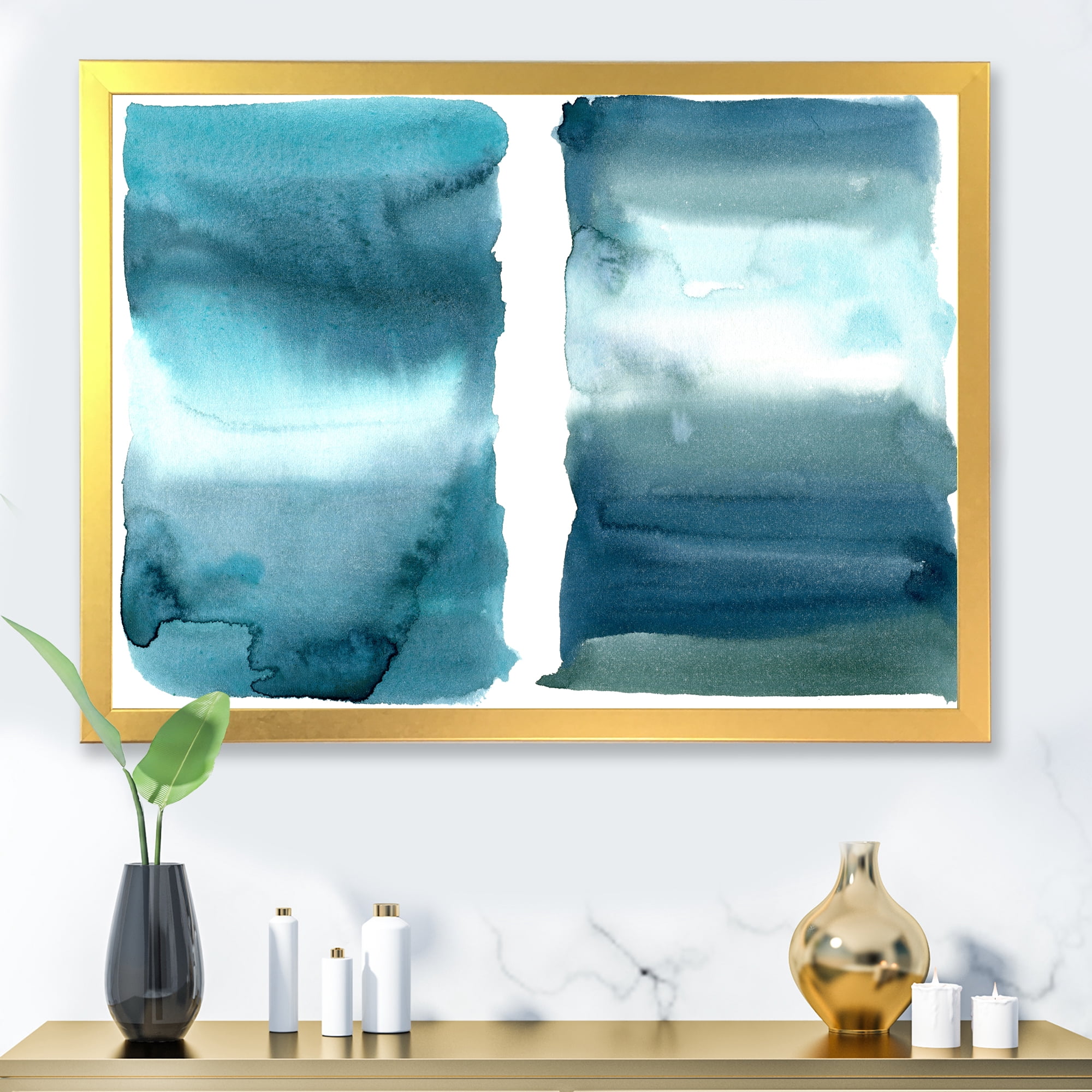 Designart 'Abstract Impression Ocean Blue Aquatic I' Modern Framed Art Print