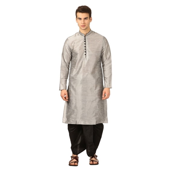 Handmade men art silk loop button designer kurta dhoti set/mens…