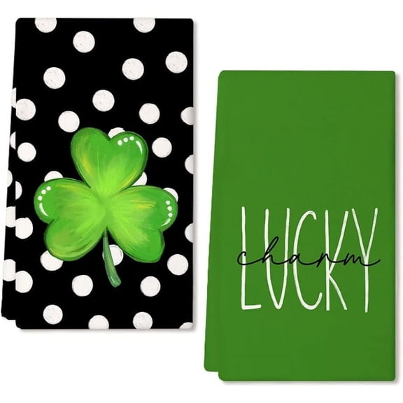 luyaa St Patricks Day White Polka Dot Kitchen Towels Dish Towels St. Patrick''s Day Decorations for Home Décor Ultra Absorbent Bar Drying Cloth 18x26 Inch Hand Towel for Cooking Set of 2