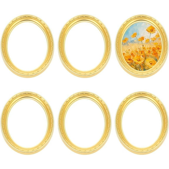 6 Pcs Mini Vintage Oval Photo Frame Golden Alloy Miniature Jewelry Display Frames Photography Picture Frame DIY Small Oval Photo Frames for Manicure Picture Home Decoration for DIY