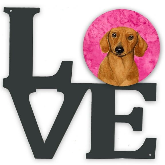 Pink Dachshund Metal Wall Artwork LOVE