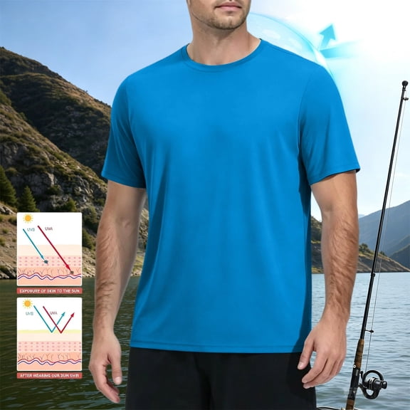 Inglocry Men's UPF 50 Swim Shirts Short Sleeve, Sun Protection Quick Dry Rash Guard, Water T-Shirt for Surfing Fishing Beach 2026 Blue 3XL