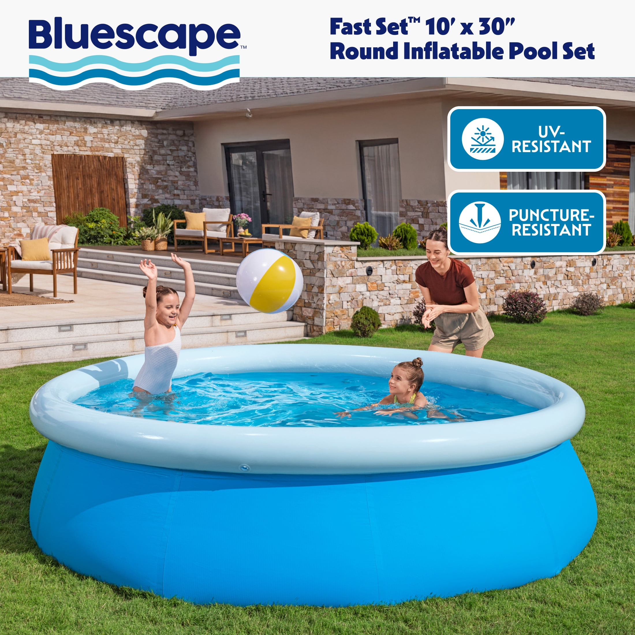 Bluescape Fast Set 10’ x 30” Round Inflatable Soft Sided Above Ground Pool Set
