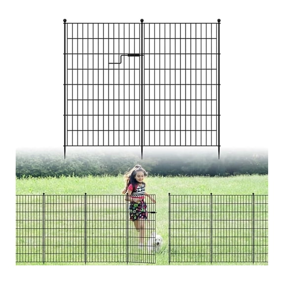 7 Panels Garden Fence with Gate, 40in H X 15ft L Rustproof Metal Wire Panel Border for Dogs Rabbits, Garden Fencing Animal Barrier for Yard Patio Outdoor Decor Temporary Dence