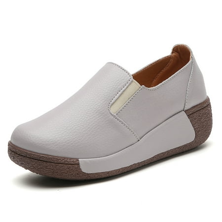 QIYULANC Women s Slip On Platform Loafers Comfort Ladies Wedge Shoes Low Top Moccasins Fall Footwear