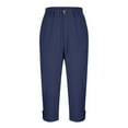 thumbnail image 3 of Bloomae Womens Capris with Pockets Stretch Lightweight Casual Button High Waist Cargo Pants Rolled Hem Summer Cropped Trousers Outdoor Clothes Navy M, 3 of 7