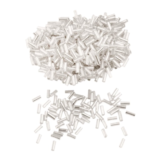 300 cuentas de tubo de vidrio de 2 mm x 6 mm para collares, pendientes y accesorios. Plata