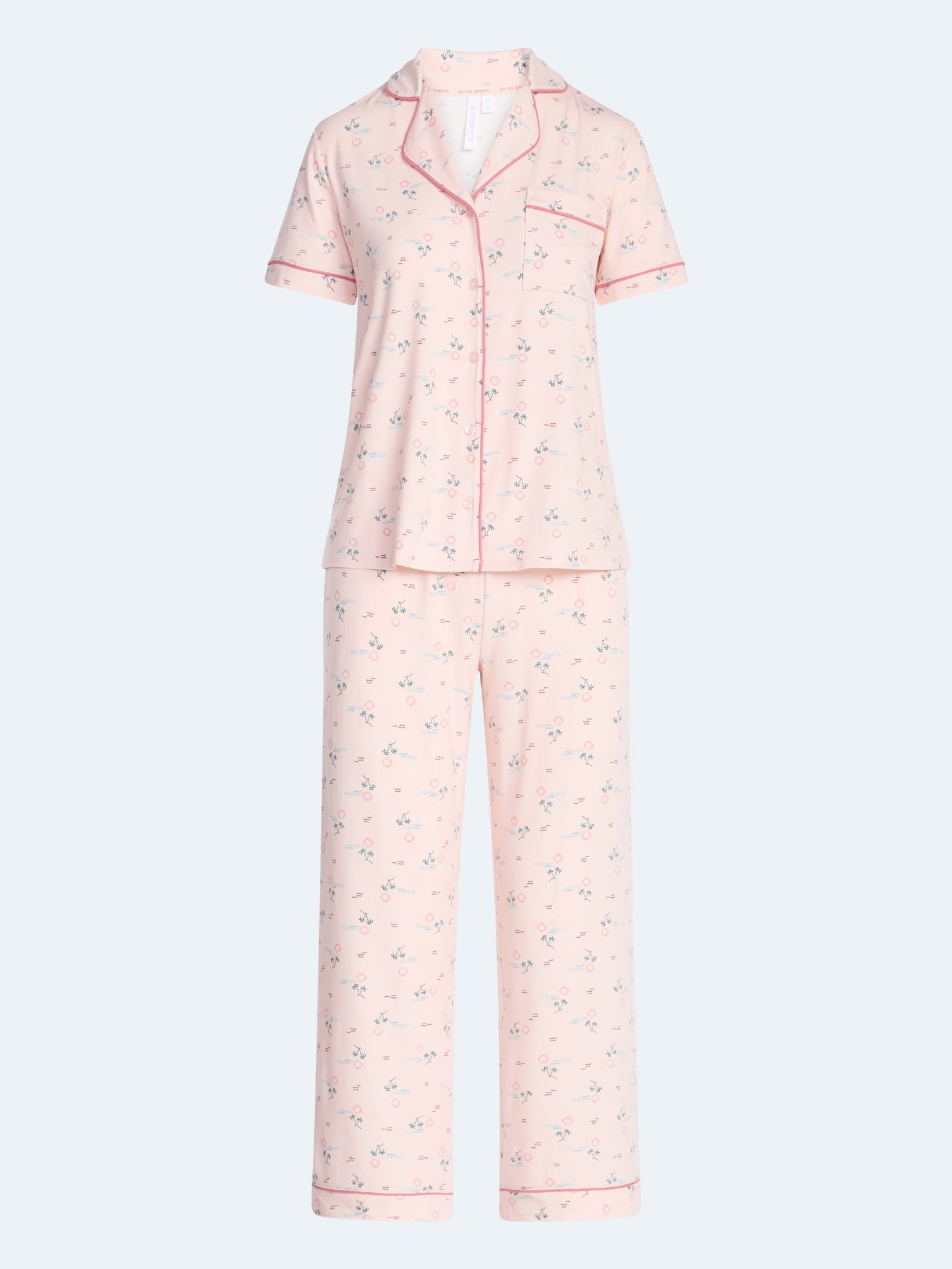 Joyspun Women's Dreamy Soft Collection Notch Collar Top and Capri Pants Pajama Set, 2-Piece, Sizes XS-3X
