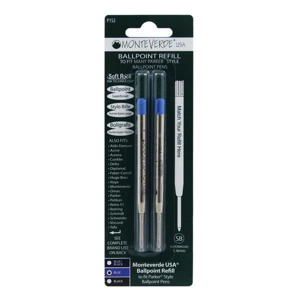 Monteverde® Soft Roll Parker® Style Ballpoint Refills, Broad Point, 0.9 mm, Blue, Pack Of 2
