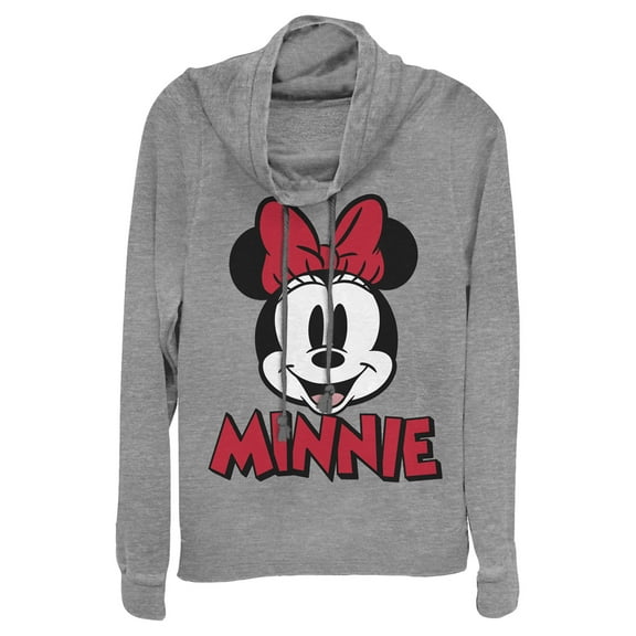 Junior's Mickey & Friends Retro Minnie Mouse Big Face Cowl Neck Sweatshirt Gray Heather Medium