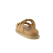 Cushionaire Weaver Summer Sandals for Women - Shiny Raffia Woven Slip On Womens Slides with Adjustable Buckle