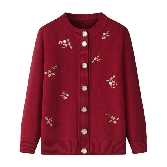 Women's Cardigan Sweaters Flower Embroidered Button Up Long Sleeve Knit Sweater Fall Winter Warm Top Relaxed Fit Fall Sweaters Women XL