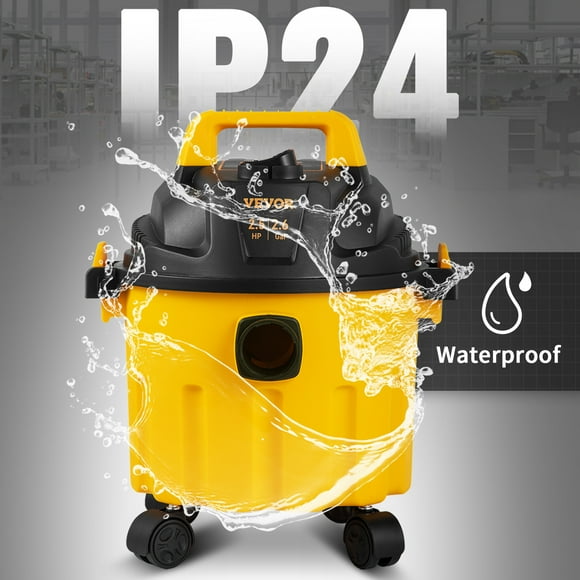 VEVOR Wet Dry Vac, 2.6 galones, 2.5 Peak HP, aspiradora de tienda 3 en 1 con función de soplado, portátil con accesorios para limpiar piso, tapicería, brecha, automóvil, lista ETL, amarillo