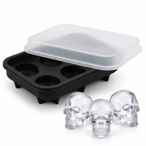 Skull Ice Cube Tray, 6 Cavity Silicone Ice Mold, Easy Release Reusable Ice Maker for Whiskey Cocktails Cold Beverages, Home Bar Kitchen Party Supplies