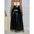 thumbnail image 3 of PU Leather High Waist Slant Pocket Split Thigh Women's Party Skirt A-Line Long Vintage Solid, 3 of 5