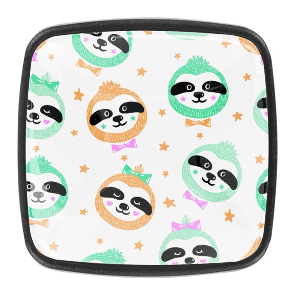 4 Pcs Square Cabinet Handle Cupboard Knob Drawer Pulls Handle Sloths Face Drawer Knobs with Screws Furniture Decoration