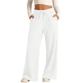 thumbnail image 3 of Girls Wide Leg Sweatpants Textured Cotton Joggers High Waist Loose Pockets Soft Casual Sport Pants Baggy Causal Open Bottom, 3 of 9