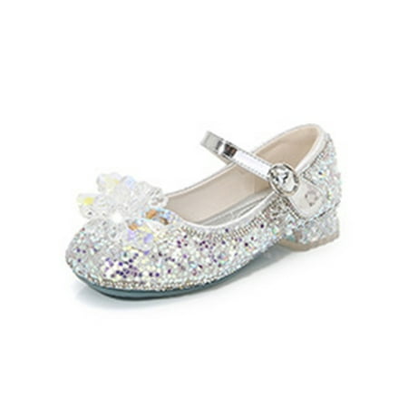 

Woobling Kids Flats Ankle Strap Dress Shoes Comfort Mary Jane Sandals Dance Princess Shoe Non-slip Glitter Fashion Silver 8C