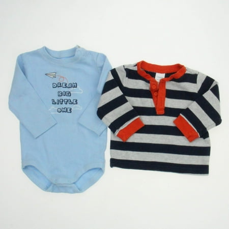 

Pre-owned Gymboree Boys Light Blue | Navy | Grey Stripes Long Sleeve T-Shirt size: 12-18 Months