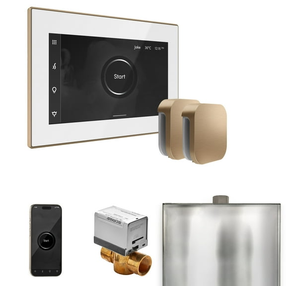 Mr Steam XButler Max Steam Shower Ctrl Pkg w/iSteamX Control and Steamhead in White Brushed Bronze
