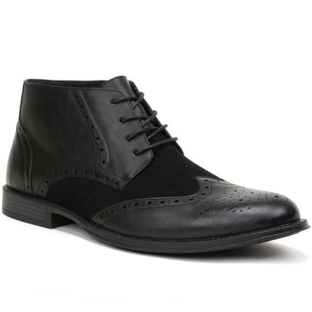Perforated Wing Tip - Alpine Swiss Mens Boots Wing Tip Lace Up Dress Shoes Two Tone Brogue Medallion
