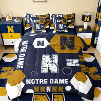 Manfei Notre Dame 7 Pieces Bedding Comforter Set,Geometric Hockeycomb Hexagon Full Bedding Set,First Letter N Fitted Sheet Flat Sheet For Boys,Super Cozy Room Decor Reversible