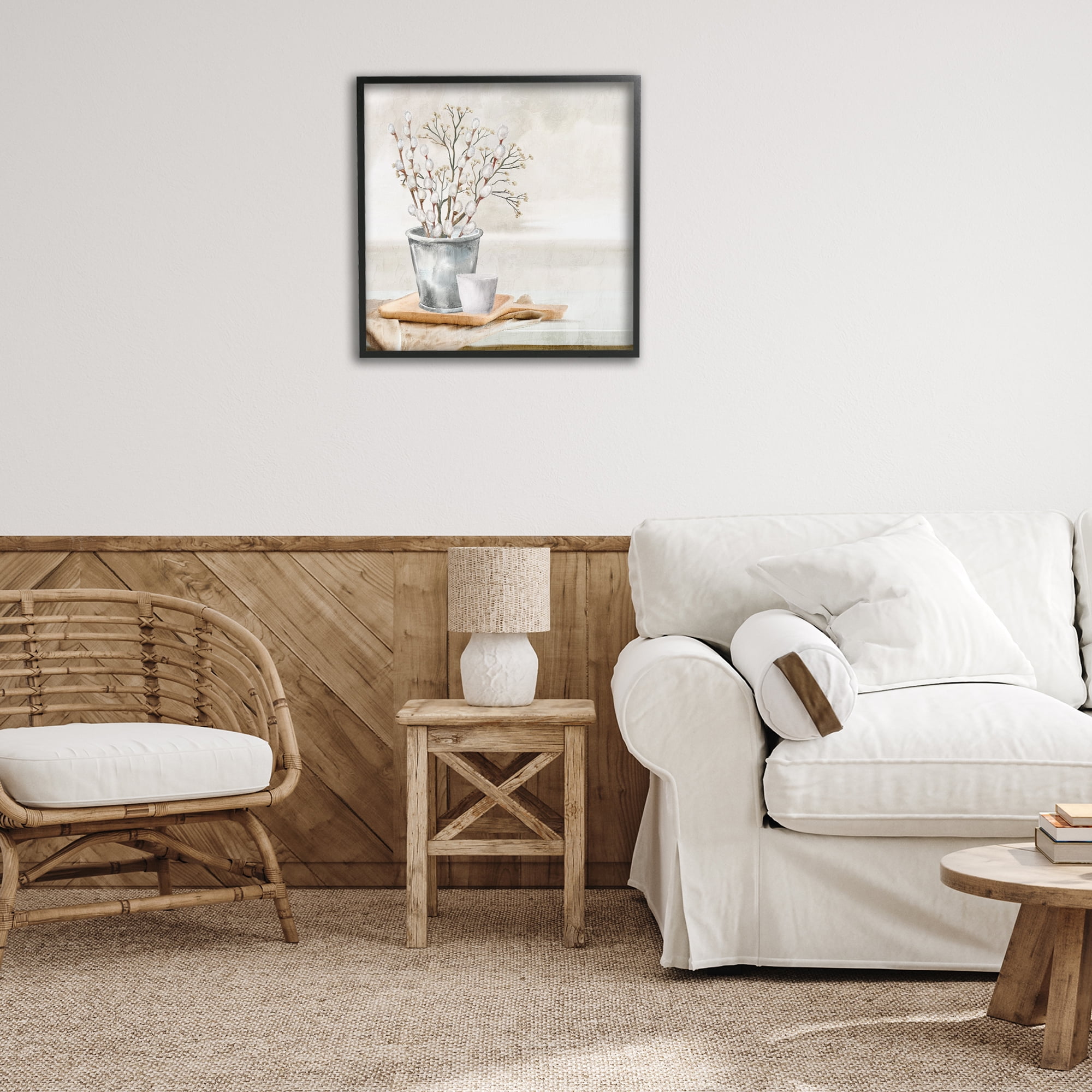 Stupell Industries Pussy Willow Still Life Botanical & Floral Painting Black Framed Art Print Wall Art, 24 x 24