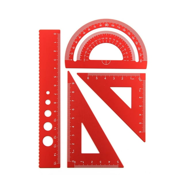 4 en 1 Règle en Métal Alliage d'Aluminium Règle d'Angle Tracteur Règle Triangulaire Ensemble d'Outils de Mesure Multifonctionnel Goniomètre Carré, Longue Durée