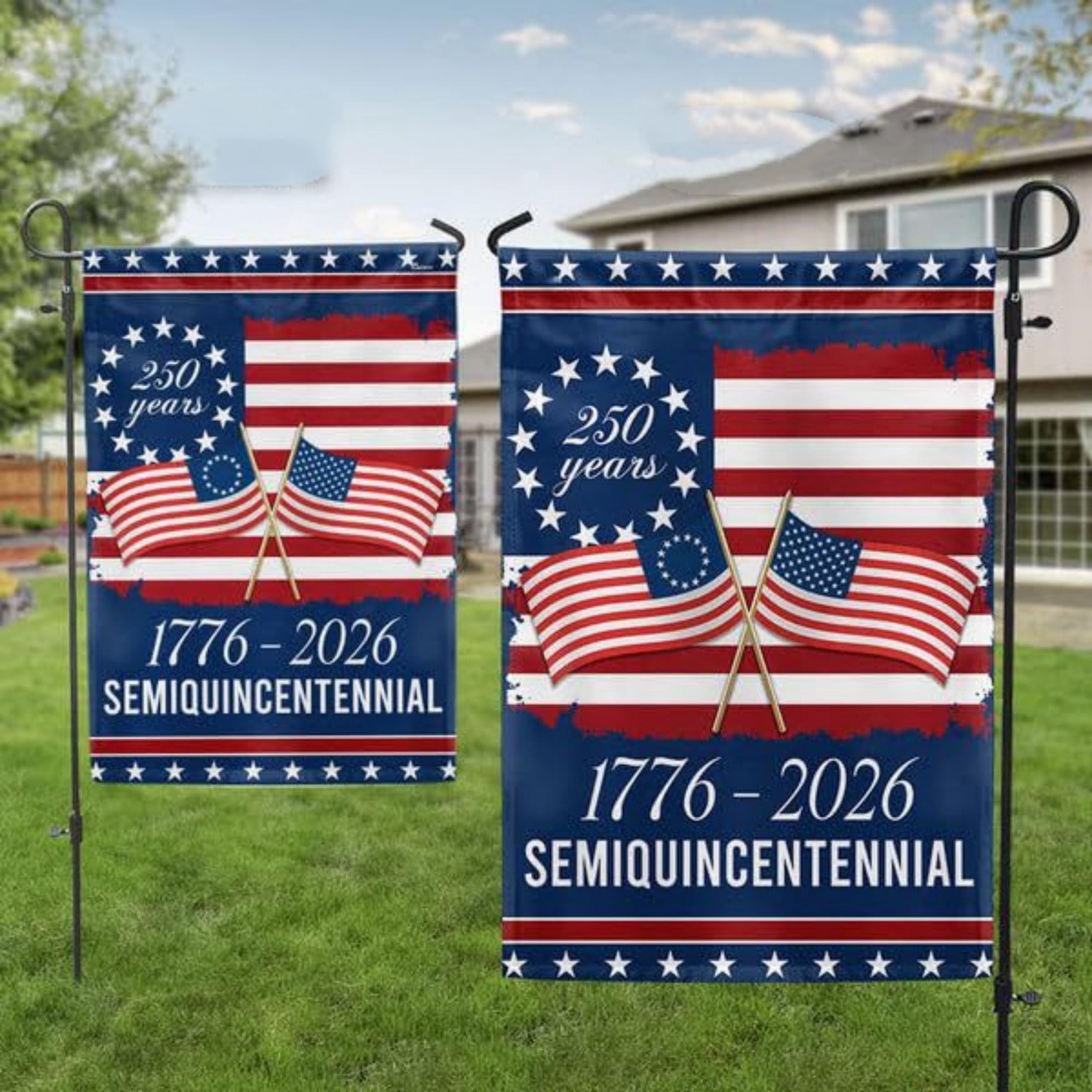 Leatfisat 250Th Anniversary America House Flag 18 Inch Double Sided,250 Anniversary Usa Anniversary Patriotic 1776-2026 Semiquincentennial Banner Commemorative Outdoor Outside Decoration