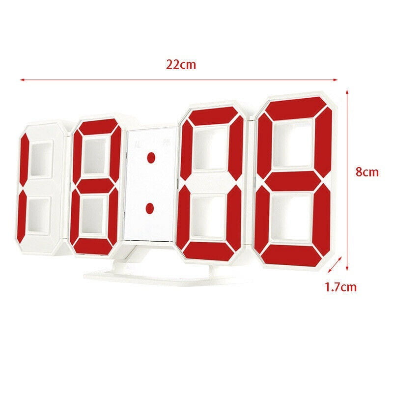 3D Large LED 12/24 Digital Table Wall Clock Large Display Alarm Clock Brightness 