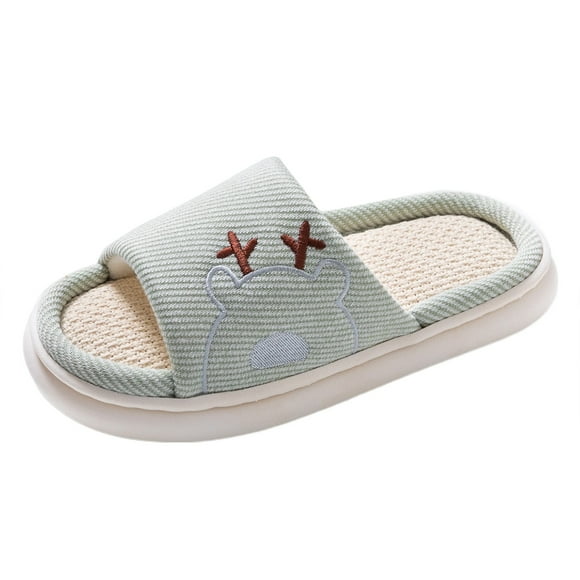TJAZFJPA Slippers for Women Black Leather Family Couple Little Deer Linen Slippers Thick Sole Home Parent Child Cotton Linen Women Slippers Slippers for Women with Arch Support Outdoor