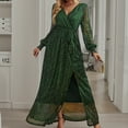 thumbnail image 2 of SWSMCLT Women's Long Sleeve Dresses Party High Waist Fitted Winter Deep V Neck Sequin Maxi Dress Fall Long V Neck Green Small, 2 of 4