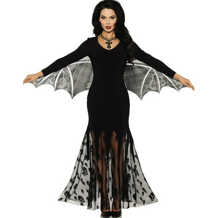 Vampiress Womens Gothic Vampire Dress With Attached Wings Halloween Costume