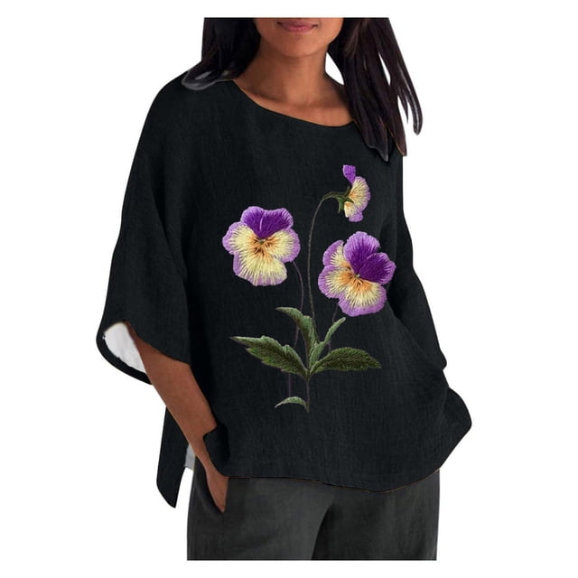 Birdeem Blouses pour Femmes Alzheimer Mode Décontractée Manches 3/4 Imprimé Coton Ample Blouse Haut