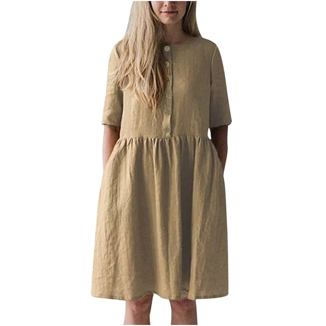 Bigersell Robe Chandail pour Femme, Mode d'Été, Imprimée, Manches Courtes, Chandail à Enfiler, Robe à Boutons, Robes d'Été pour Femme, Robe Chemise pour Femmes, Robes, Style 3102, Kaki G