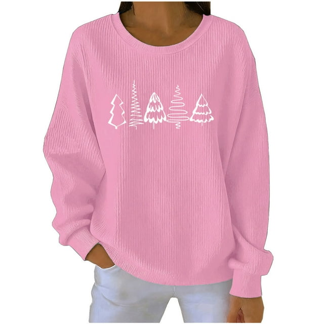 ABATAB Chandail en Tricot Côtelé pour Femmes Col Rond Manches Longues Cadeau de Vacances de Noël Chandail Automne Hiver
