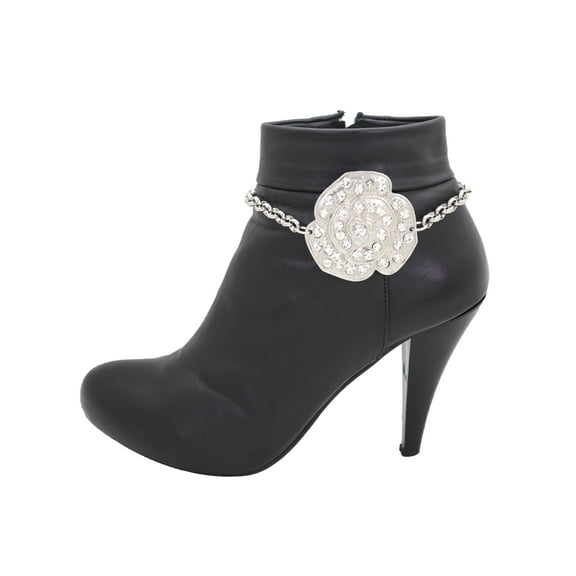 Women Silver Metal Boot Chain Bracelet Shoe Rose Flower Charm