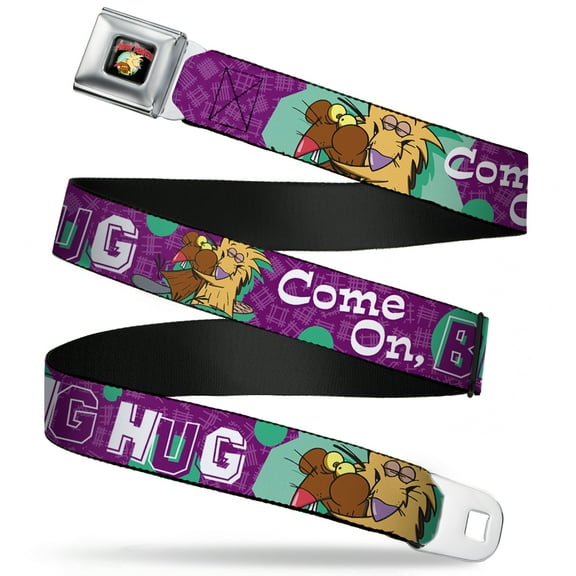 Nickelodeon Belt, Seatbelt Buckle Belt, Norbert Hugging Daggett Come on Bro Hug Purples Teal White, 30 to 44 Inches