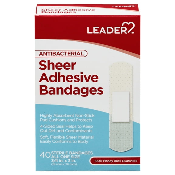 Leader Antibacterial Bandages, Sheer, 3/4inch, 40ct 096295123968A100