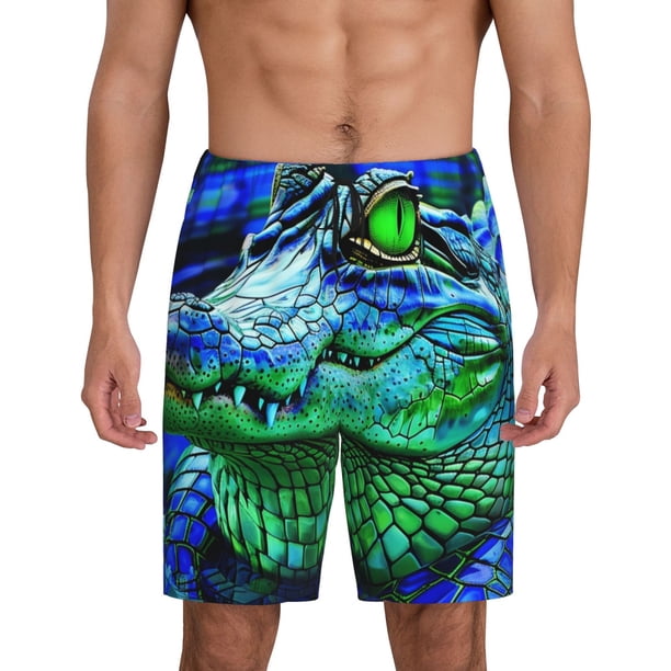 Fotbe Colorful Stained Glass Crocodile Pantalones Cortos de Pijama para Hombre, Ropa de Dormir, Pantalones de Pijama Cortos para Hombre-4X-Large