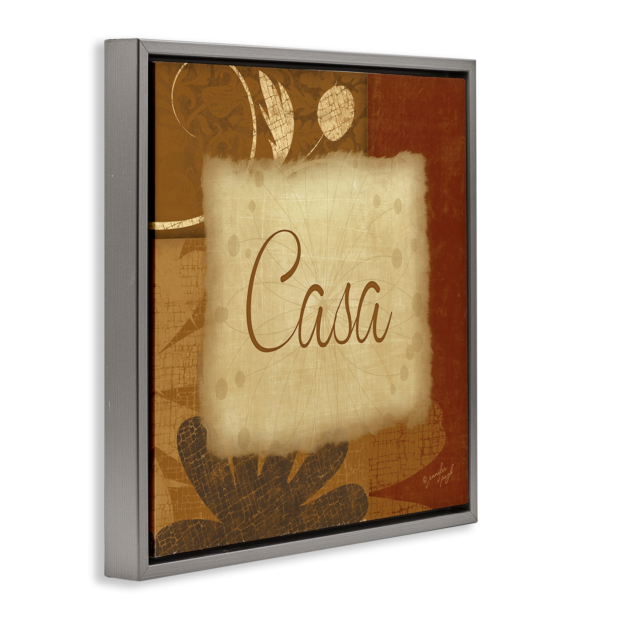 Stupell Industries Casa con Flores Tradicionales Typography and Symbols Painting Gray Floater Framed Art Print Wall Art, 18 x 18