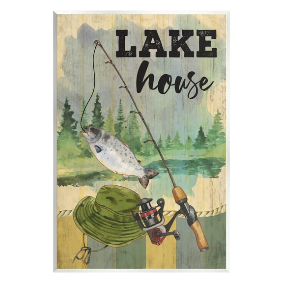 Stupell Lake House Fishing Angler Sign Animals & Insects Painting Wall Plaque Unframed Art Print Wall Art