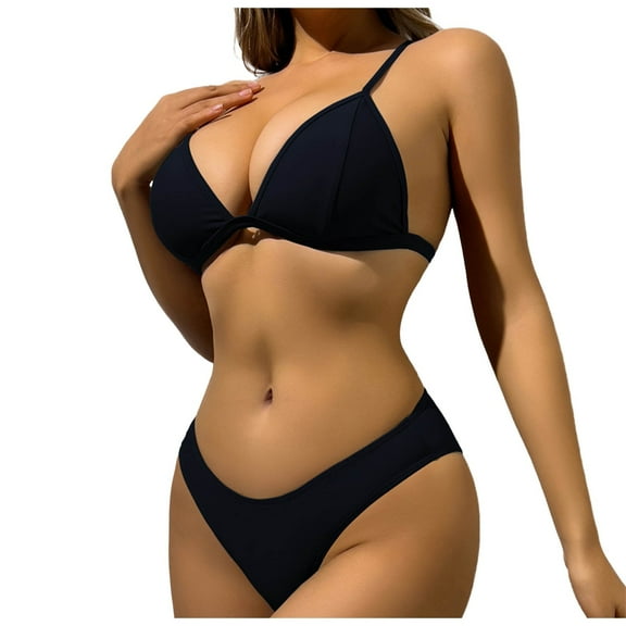 Women's Triangle Halter Bikini Swimsuit Top Tie Back Padded String Solid Beach Bathing Suit Top