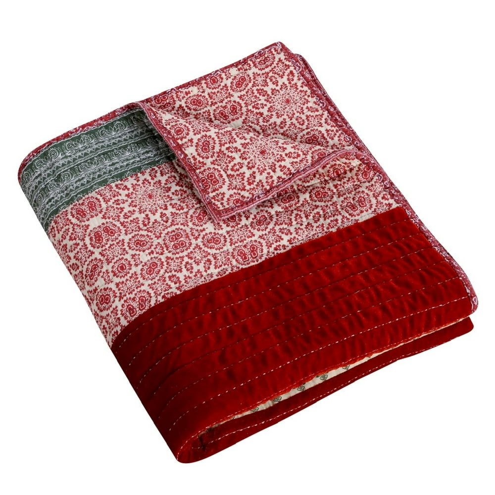 Textured Print Throw Blanket with Fabric Bound Edges, Cranberry Red